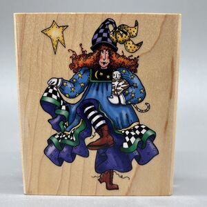 Inkadinkado Rubber Stamp Alma Lynne Dancing Witch Cat Stars Halloween 6373 P